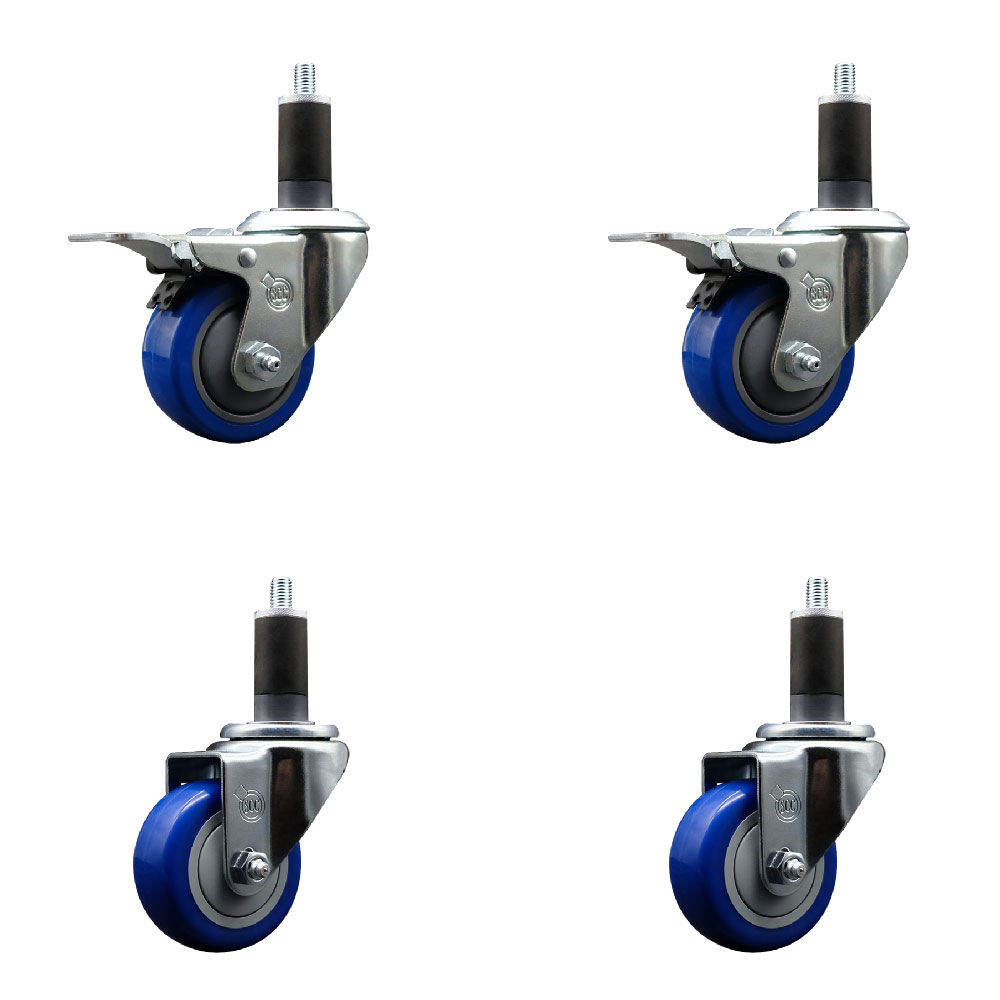 SCC-EXTTL20S314-PPUB-BLUE-2-S-2-114 Polyurethane Swivel Expanding Stem Caster with 3 in. Blue Wheels & 1.25 in. Stems - Set of 4