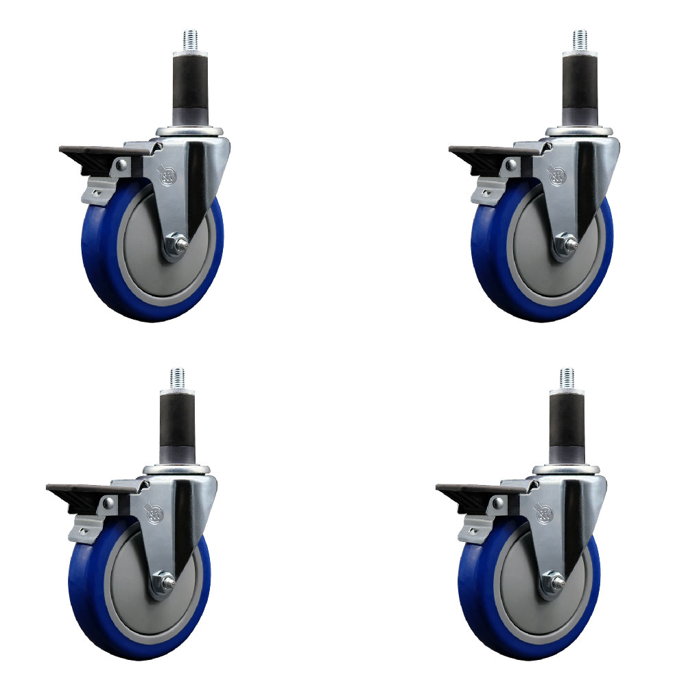 SCC-EX20S514-PPUB-BLUE-PLB-114-4 Polyurethane Swivel Expanding Stem Caster with 5 in. Blue Wheels & 1.25 in. Stems - Set of 4