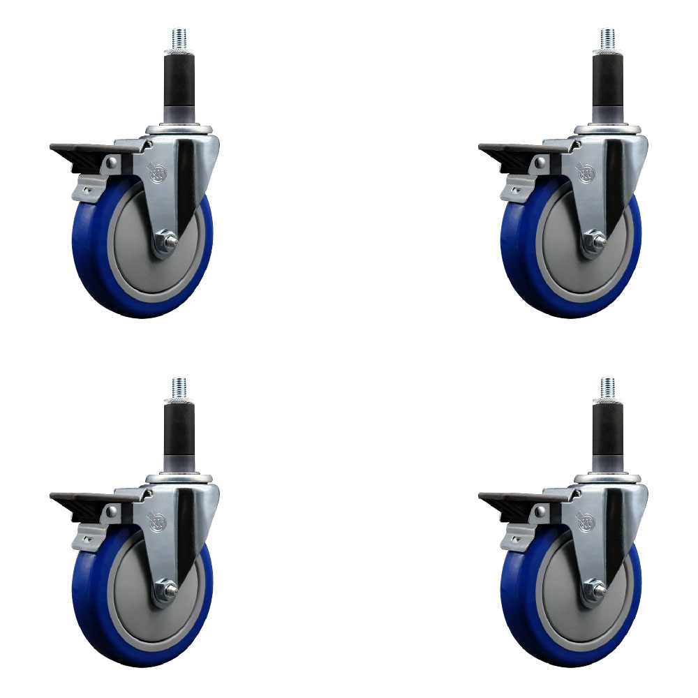 SCC-EX20S514-PPUB-BLUE-PLB-118-4 Polyurethane Swivel Expanding Stem Caster with 5 in. Blue Wheels & 1.13 in. Stems - Set of 4