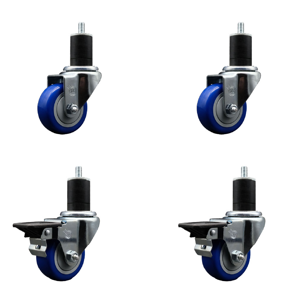 SCC-EX20S314-PPUB-BLUE-2-PLB-2-134 Polyurethane Swivel Expanding Stem Caster with 3 in. Blue Wheels & 1.75 in. Stems - Set of 4