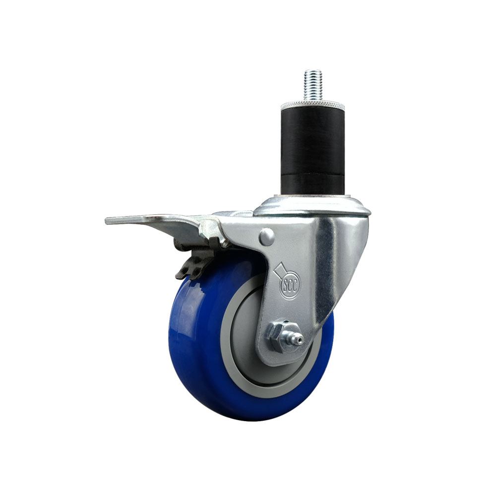 SCC-EXTTL20S3514-PPUB-BLUE-134 Polyurethane Expanding Stem Swivel Caster with 3.5 in. Blue Wheel & 1.75 in. Stem & Total Locking Brake