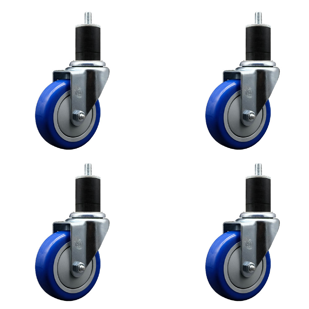 SCC-EX20S414-PPUB-BLUE-134-4 Polyurethane Swivel Expanding Stem Caster with 4 in. Blue Wheels & 1.75 in. Stems - Set of 4