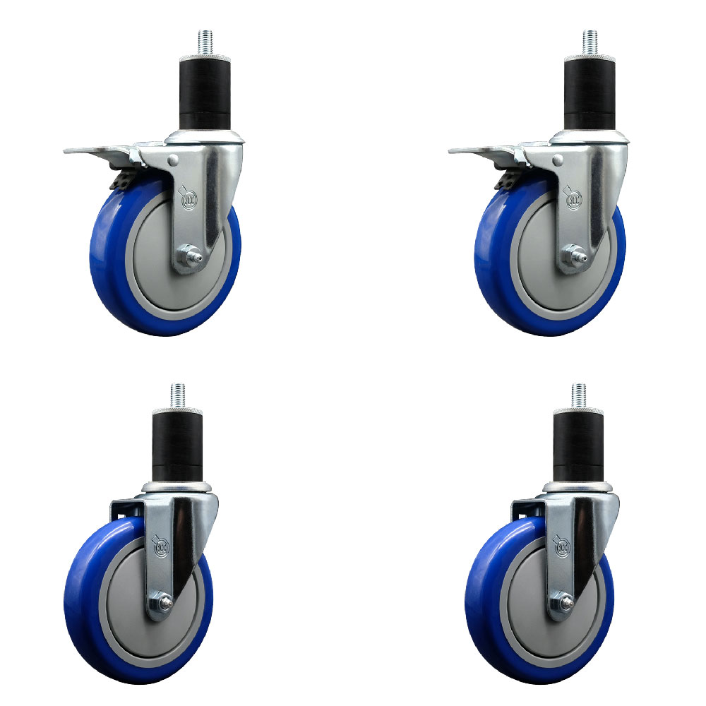 SCC-EXTTL20S514-PPUB-BLUE-2-S-2-134 Polyurethane Swivel Expanding Stem Caster with 5 in. Blue Wheels & 1.75 in. Stems - Set of 4