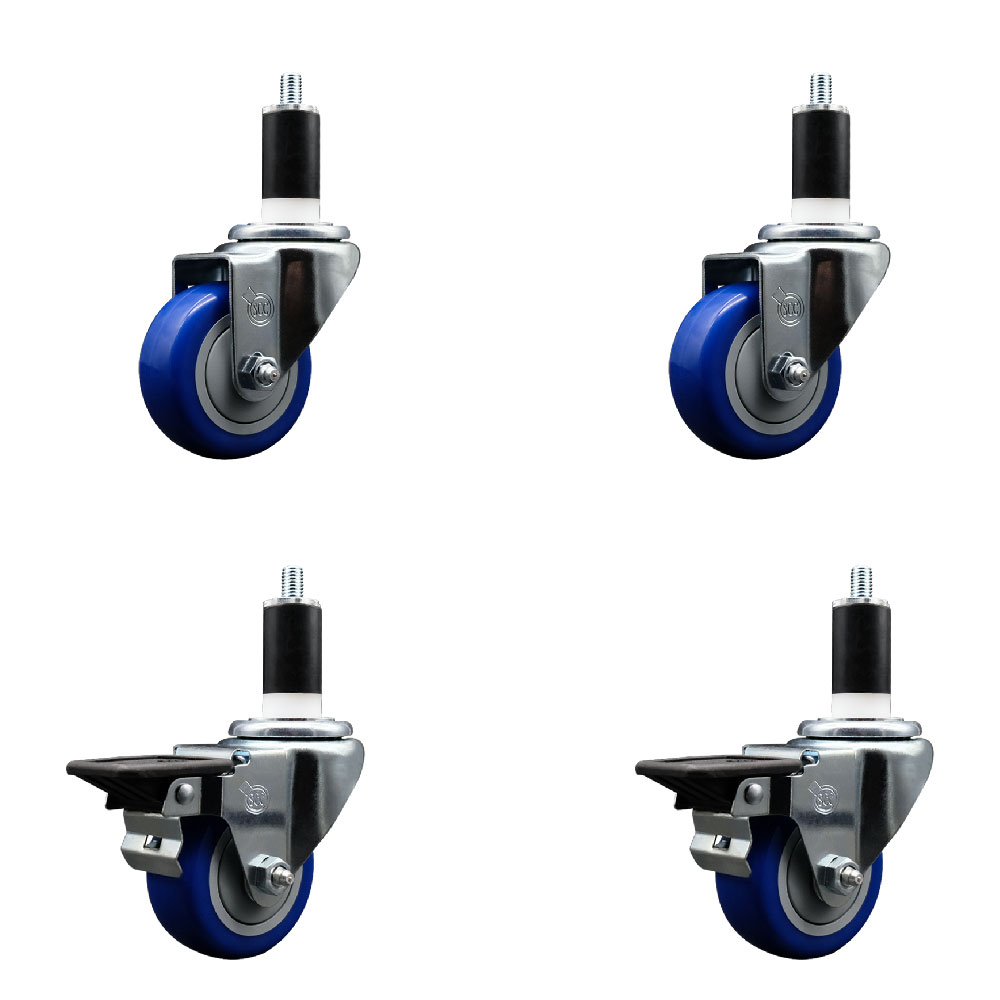 SCC-EX20S314-PPUB-BLUE-2-PLB-2-138 Polyurethane Swivel Expanding Stem Caster with 3 in. Blue Wheels & 1.38 in. Stems - Set of 4