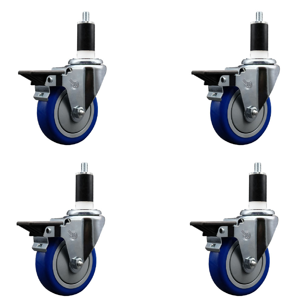 SCC-EX20S414-PPUB-BLUE-PLB-138-4 Polyurethane Swivel Expanding Stem Caster with 4 in. Blue Wheels & 1.38 in. Stems - Set of 4