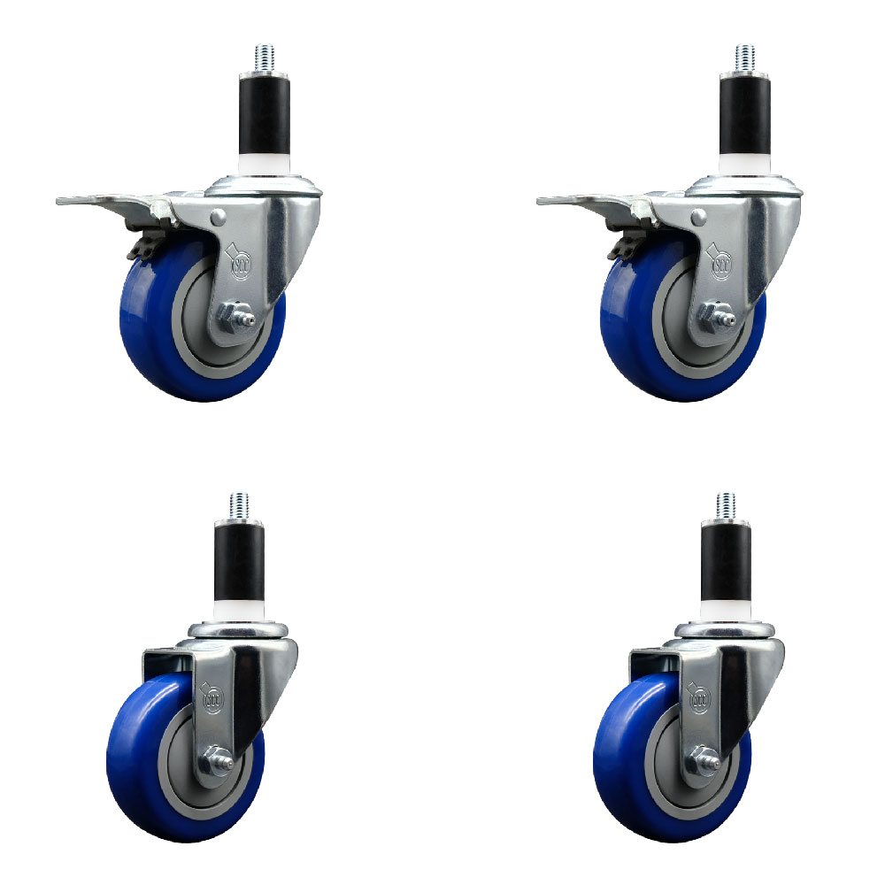 SCC-SSEXTTL20S3514-PPUB-BLU-2-S2-138 Stainless Steel Polyurethane Swivel Expanding Stem Caster with 3.5 in. Blue Wheels & 1.38 in. Stems - Set of 4