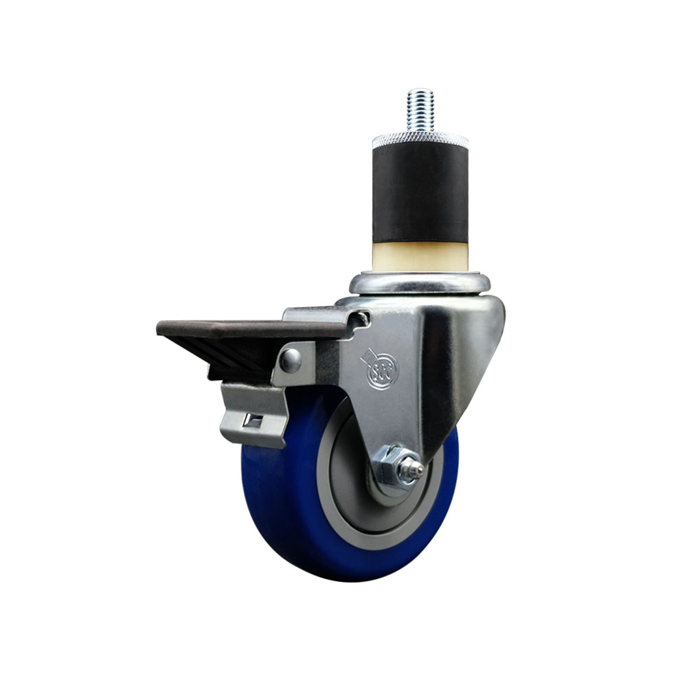 SCC-EX20S3514-PPUB-BLUE-PLB-178 Polyurethane Expanding Stem Swivel Caster with 3.5 in. Blue Wheel & 1.87 in. Stem & Posi Locking Brake