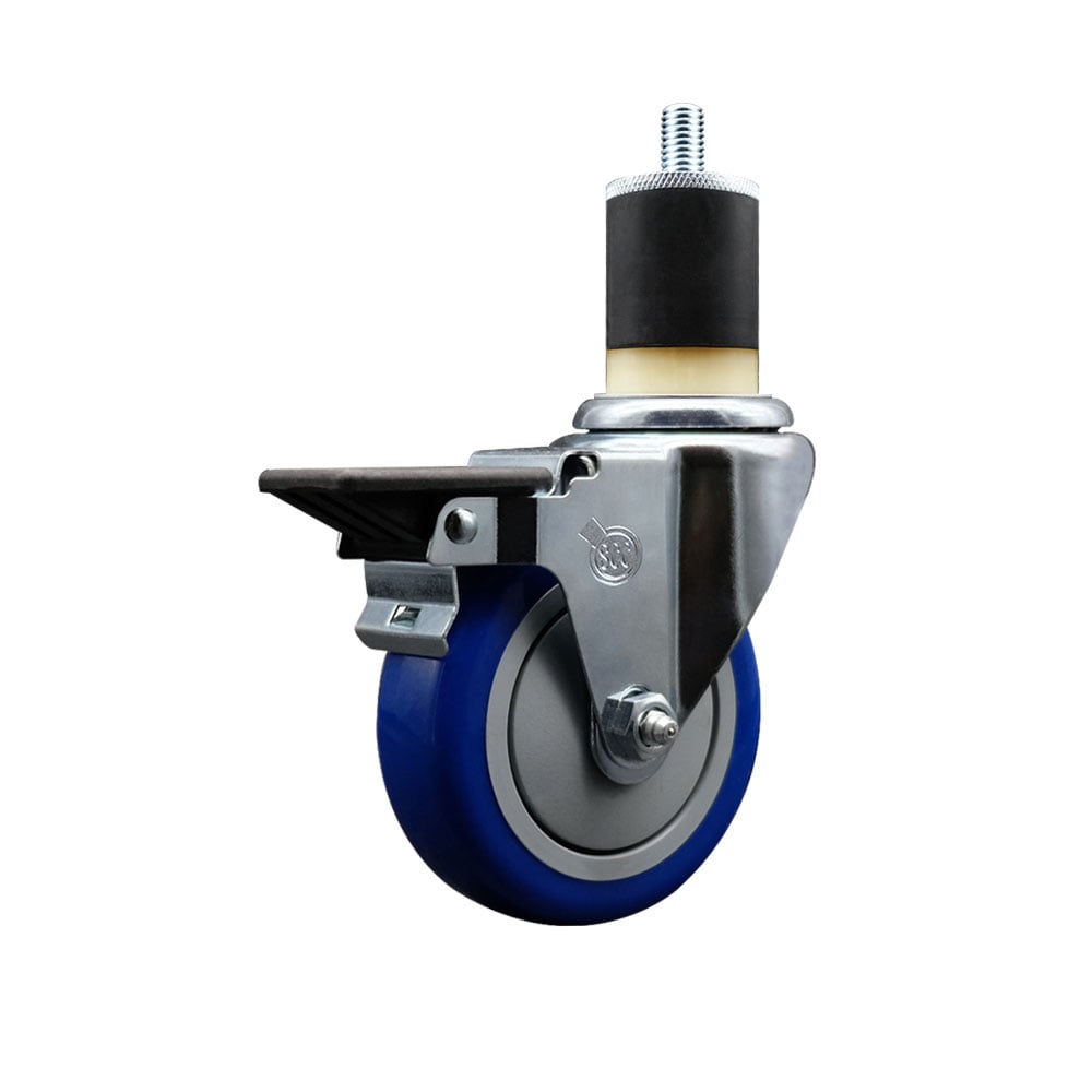 SCC-EX20S414-PPUB-BLUE-PLB-178 Polyurethane Expanding Stem Swivel Caster with 4 in. Blue Wheel & 1.87 in. Stem & Posi Locking Brake