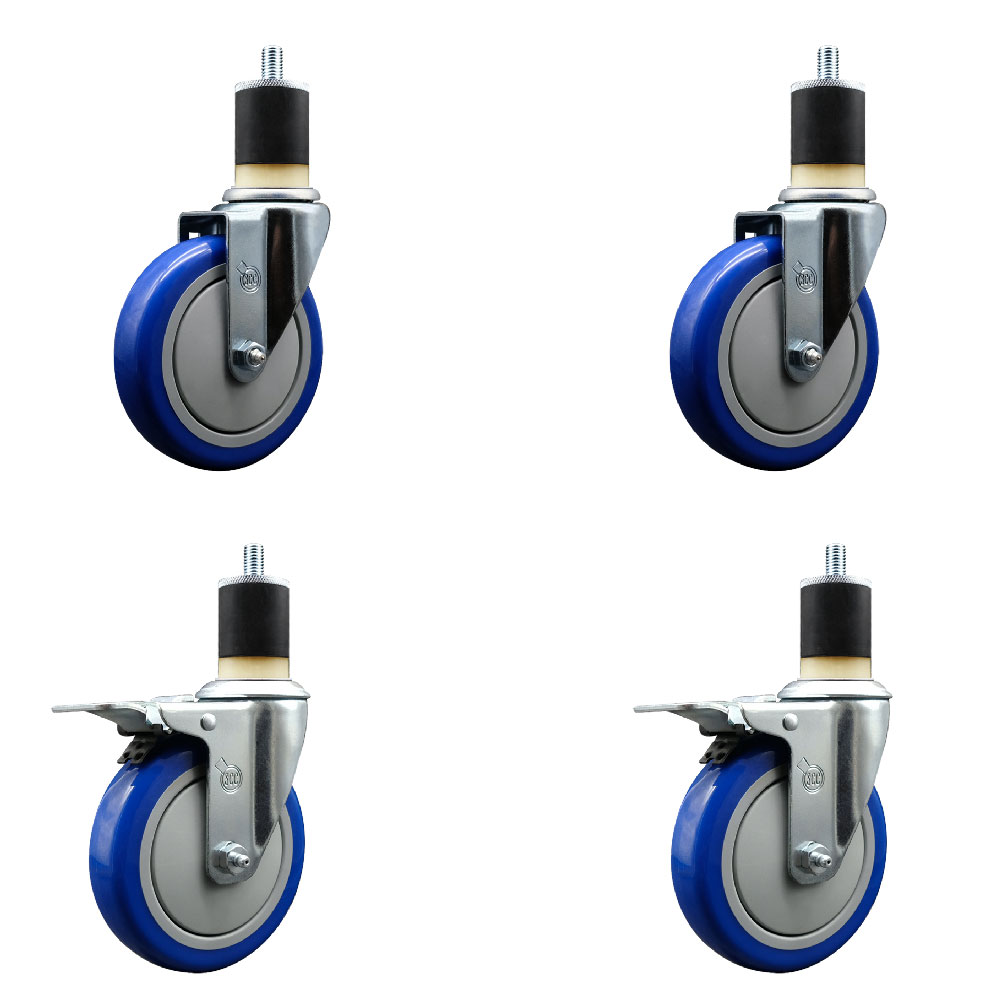 SCC-EXTTL20S514-PPUB-BLUE-2-S-2-178 Polyurethane Swivel Expanding Stem Caster with 5 in. Blue Wheels & 1.87 in. Stems - Set of 4