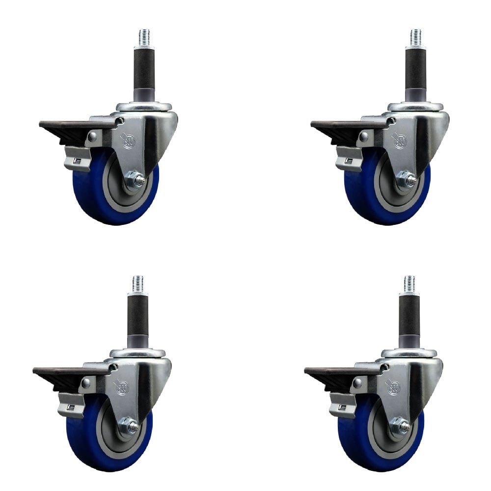 SCC-EX20S3514-PPUB-BLUE-PLB-1-4 Polyurethane Swivel Expanding Stem Caster with 3.5 in. Blue Wheels & 1 in. Stems - Set of 4