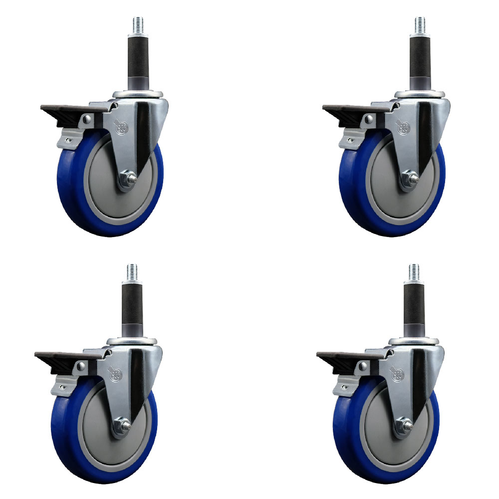 SCC-EX20S514-PPUB-BLUE-PLB-1-4 Polyurethane Swivel Expanding Stem Caster with 5 in. Blue Wheels & 1 in. Stems - Set of 4