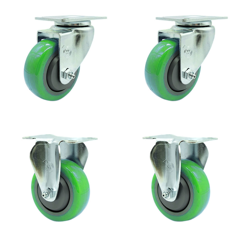 SCC-20S3514-PPUB-GRN-2-R3514-2 Polyurethane Swivel Top Plate Caster with 3.5 in. Green Wheels - Set of 4