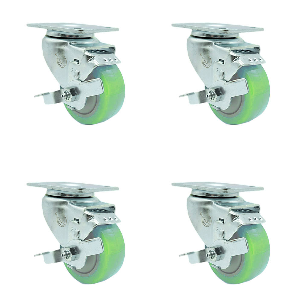 SCC-20S3514-PPUB-GRN-TLB-4 Polyurethane Swivel Top Plate Caster with 3.5 in. Green Wheels - Set of 4