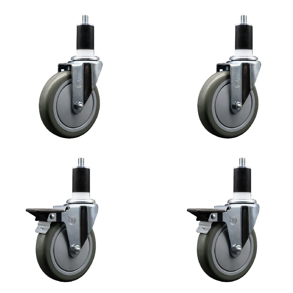SCC-EX20S514-PPUB-2-PLB-2-112 Polyurethane Swivel Expanding Stem Caster with 5 in. Gray Wheels & 1.5 in. Stems - Set of 4