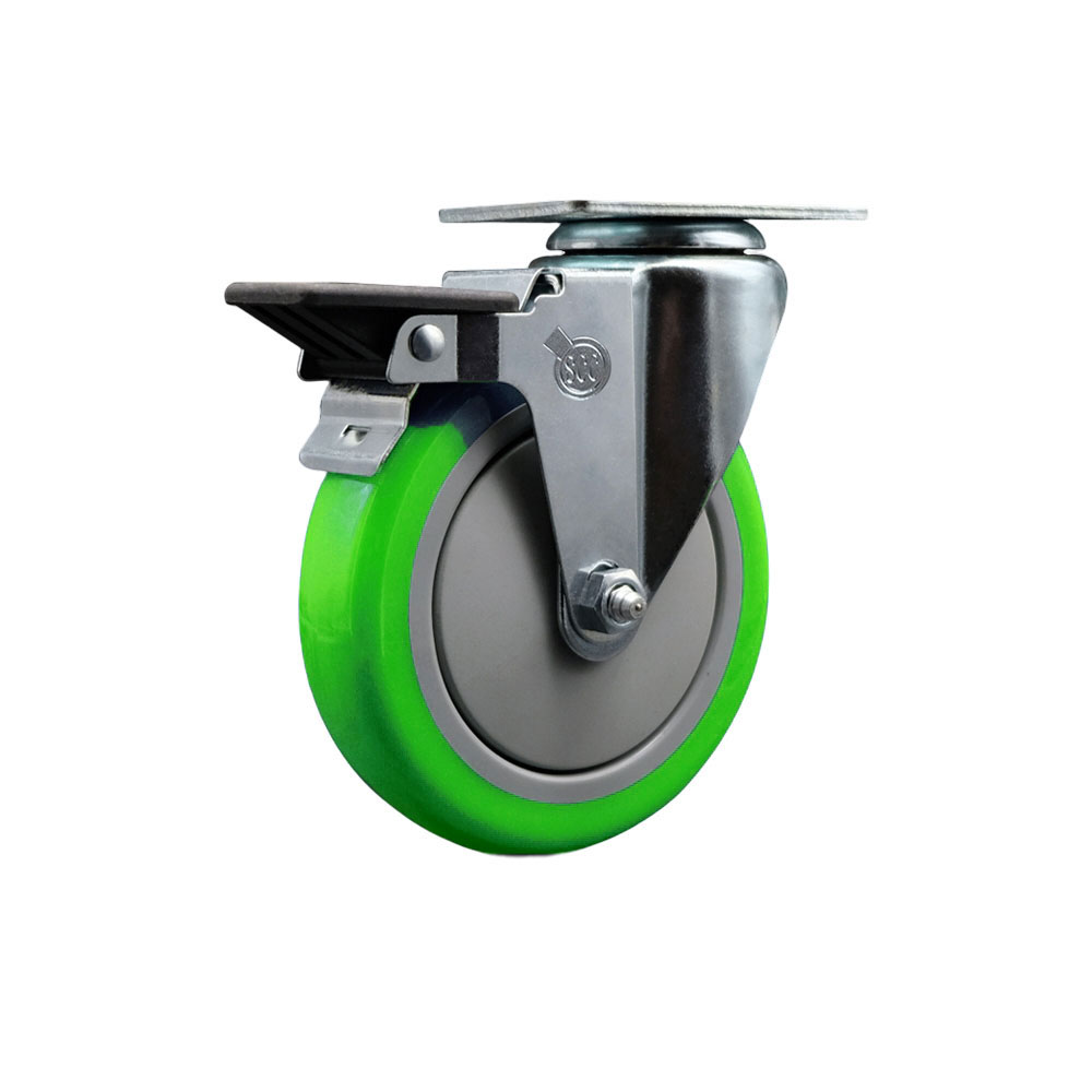 SCC-20S514-PPUB-GRN-PLB Polyurethane Swivel Top Plate Swivel Caster with 5 in. Green Wheel & Posi Locking Brake