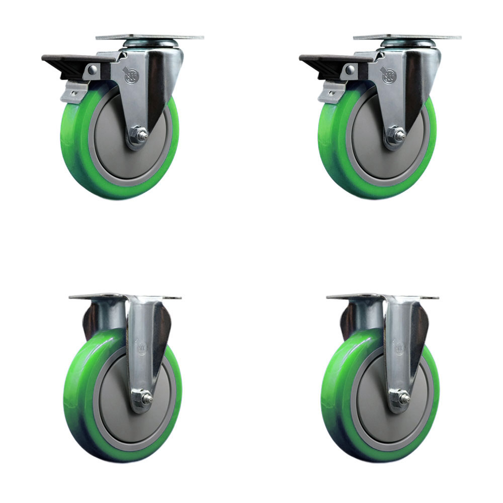 SCC-20S514-PPUB-GRN-PLB-2-R-2 Polyurethane Swivel Top Plate Caster with 5 in. Green Wheels - Set of 4