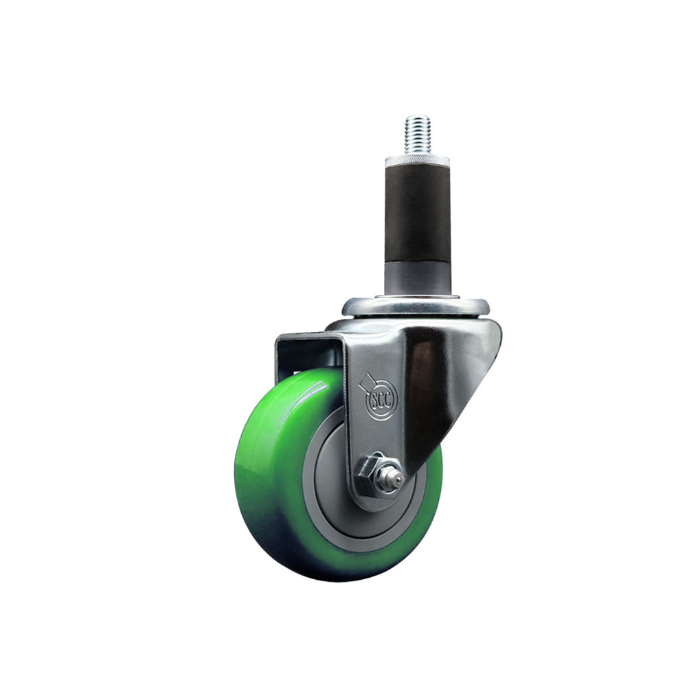 SCC-EX20S314-PPUB-GRN-114 Polyurethane Expanding Stem Swivel Caster with 3 in. Green Wheel & 1.25 in. Stem
