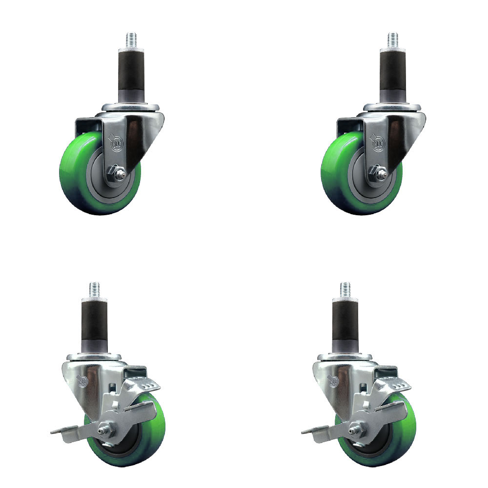 SCC-EX20S314-PPUB-GRN-2-TLB-2-114 Polyurethane Swivel Expanding Stem Caster with 3 in. Green Wheels & 1.25 in. Stems - Set of 4
