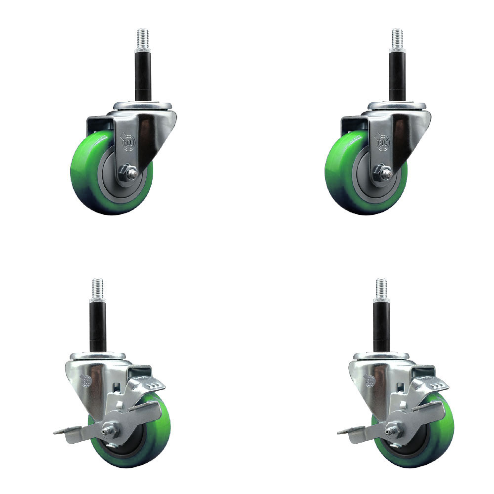 SCC-EX20S314-PPUB-GRN-2-TLB-2-34 Polyurethane Swivel Expanding Stem Caster with 3 in. Green Wheels & 0.75 in. Stems - Set of 4