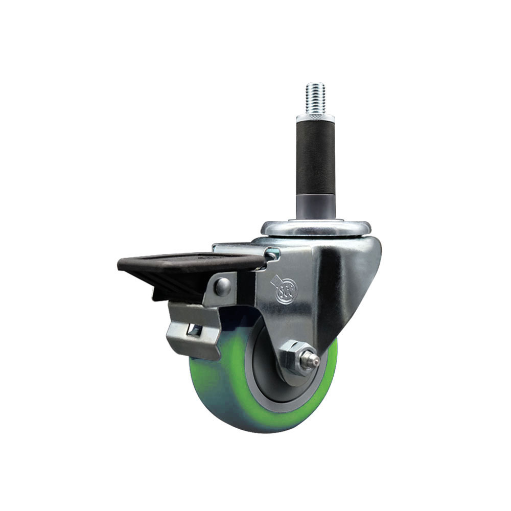 SCC-EX20S314-PPUB-GRN-PLB-1 Polyurethane Expanding Stem Swivel Caster with 3 in. Green Wheel & 1 in. Stem & Posi Locking Brake