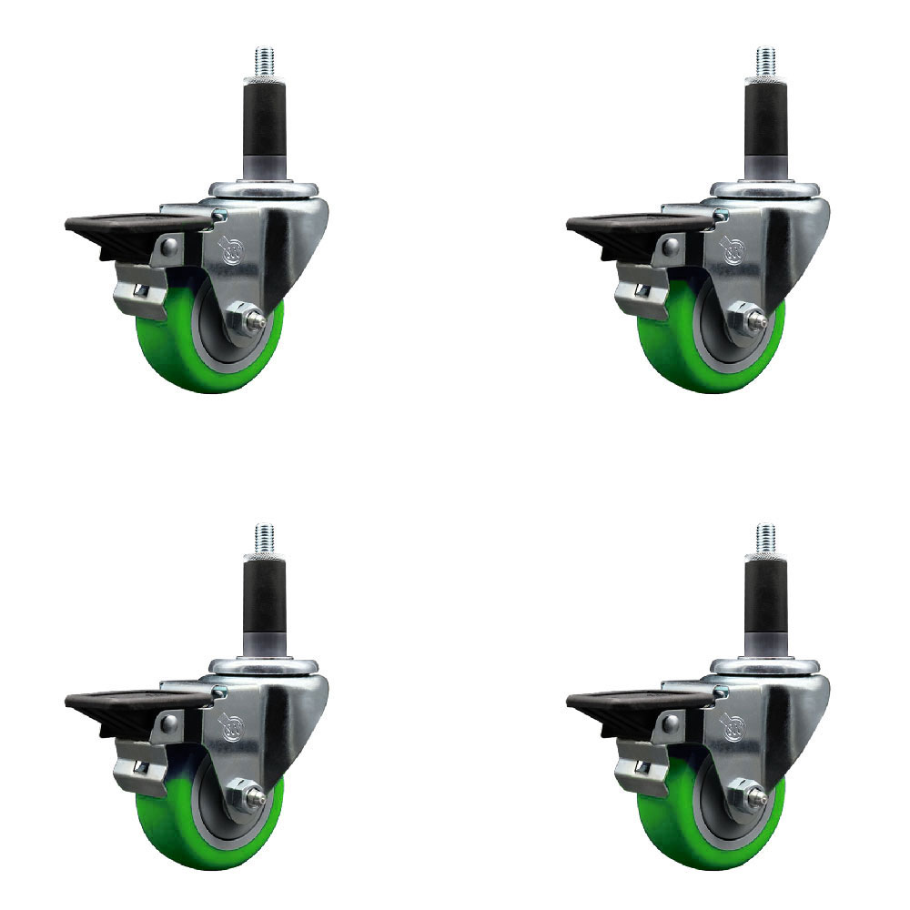 SCC-EX20S314-PPUB-GRN-PLB-118-4 Polyurethane Swivel Expanding Stem Caster with 3 in. Green Wheels & 1.13 in. Stems - Set of 4