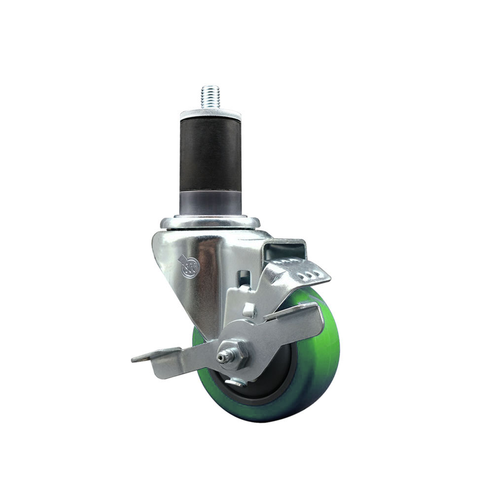 SCC-EX20S314-PPUB-GRN-TLB-158 Polyurethane Expanding Stem Swivel Caster with 3 in. Green Wheel & 1.63 in. Stem & Top Locking Brake