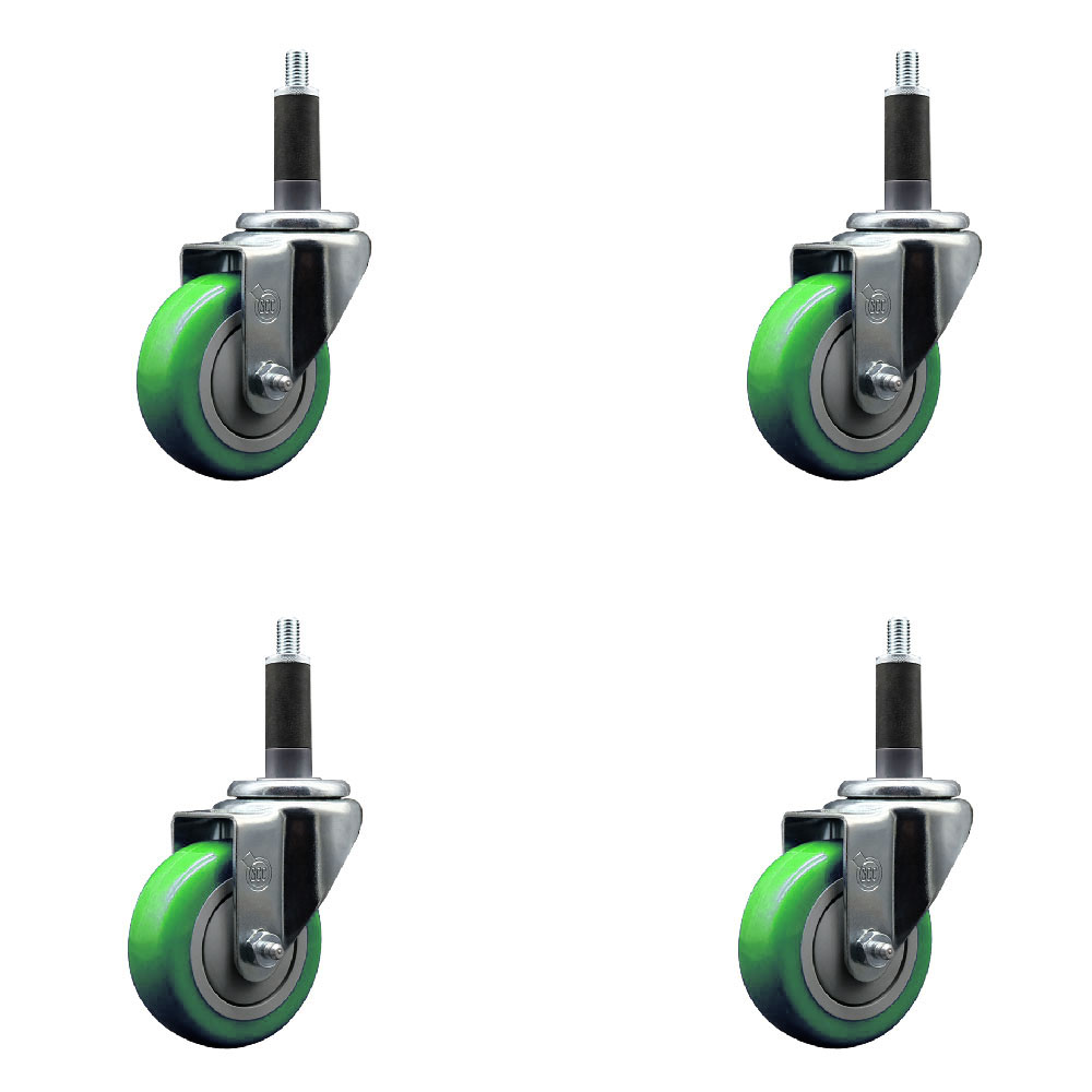 SCC-EX20S3514-PPUB-GRN-1-4 Polyurethane Swivel Expanding Stem Caster with 3.5 in. Green Wheels & 1 in. Stems - Set of 4