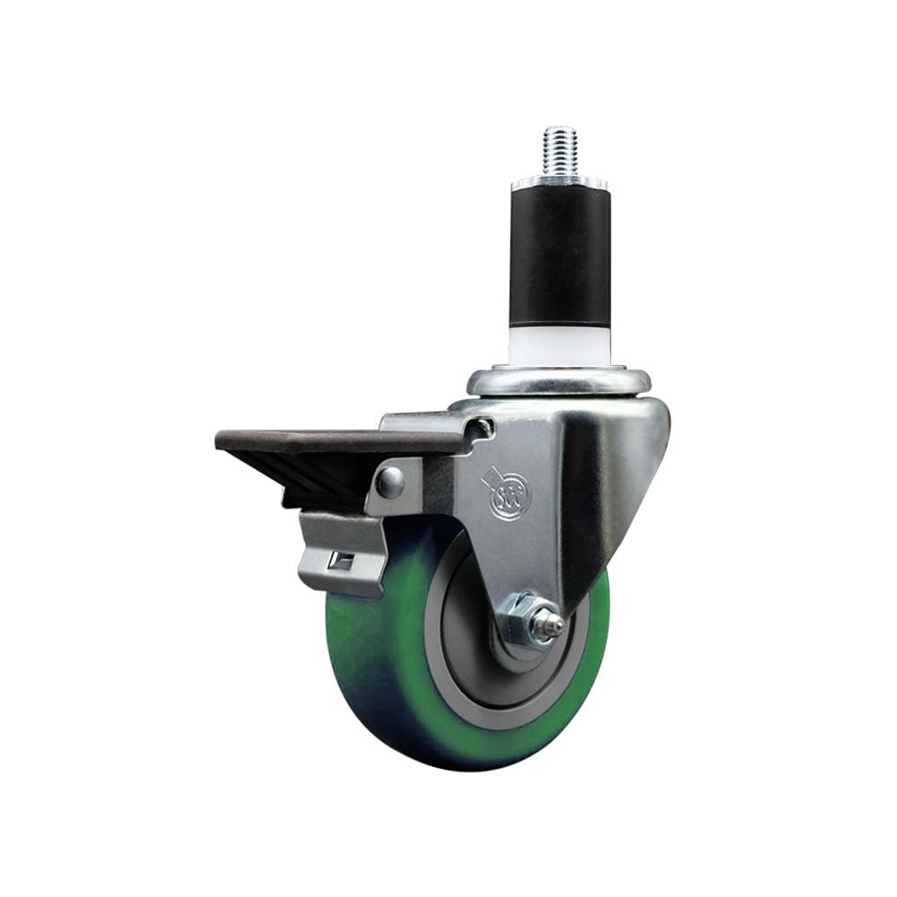 SCC-EX20S3514-PPUB-GRN-PLB-112 Polyurethane Expanding Stem Swivel Caster with 3.5 in. Green Wheel & 1.5 in. Stem & Posi Locking Brake