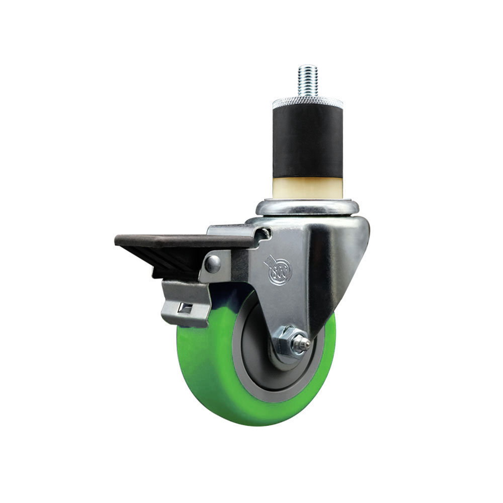 SCC-EX20S3514-PPUB-GRN-PLB-178 Polyurethane Expanding Stem Swivel Caster with 3.5 in. Green Wheel & 1.87 in. Stem & Posi Locking Brake