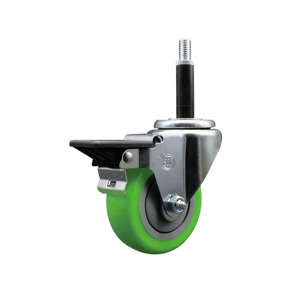 SCC-EX20S3514-PPUB-GRN-PLB-34 Polyurethane Expanding Stem Swivel Caster with 3.5 in. Green Wheel & 0.75 in. Stem & Posi Locking Brake