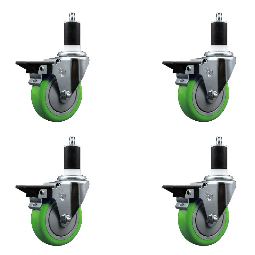 SCC-EX20S414-PPUB-GRN-PLB-112-4 Polyurethane Swivel Expanding Stem Caster with 4 in. Green Wheels & 1.5 in. Stems - Set of 4
