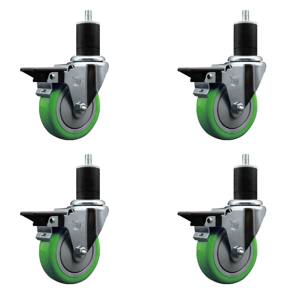 SCC-EX20S414-PPUB-GRN-PLB-134-4 Polyurethane Swivel Expanding Stem Caster with 4 in. Green Wheels & 1.75 in. Stems - Set of 4