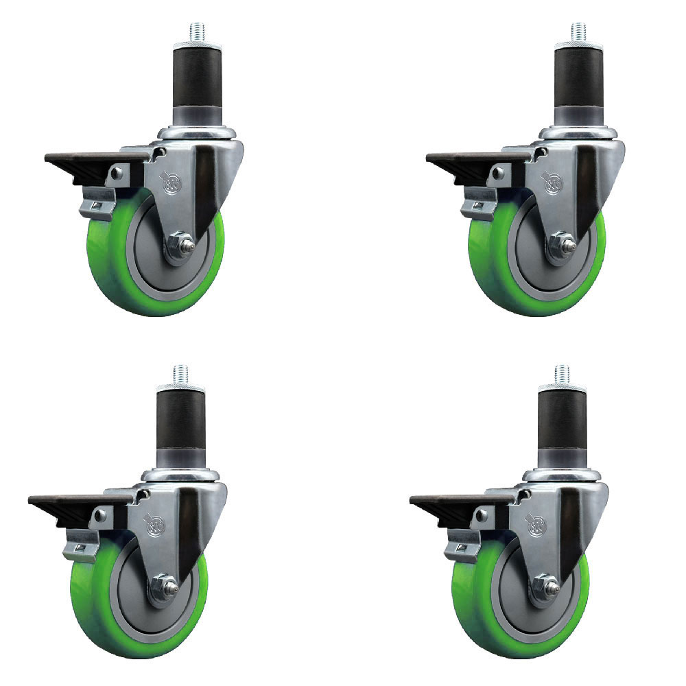 SCC-EX20S414-PPUB-GRN-PLB-158-4 Polyurethane Swivel Expanding Stem Caster with 4 in. Green Wheels & 1.63 in. Stems - Set of 4