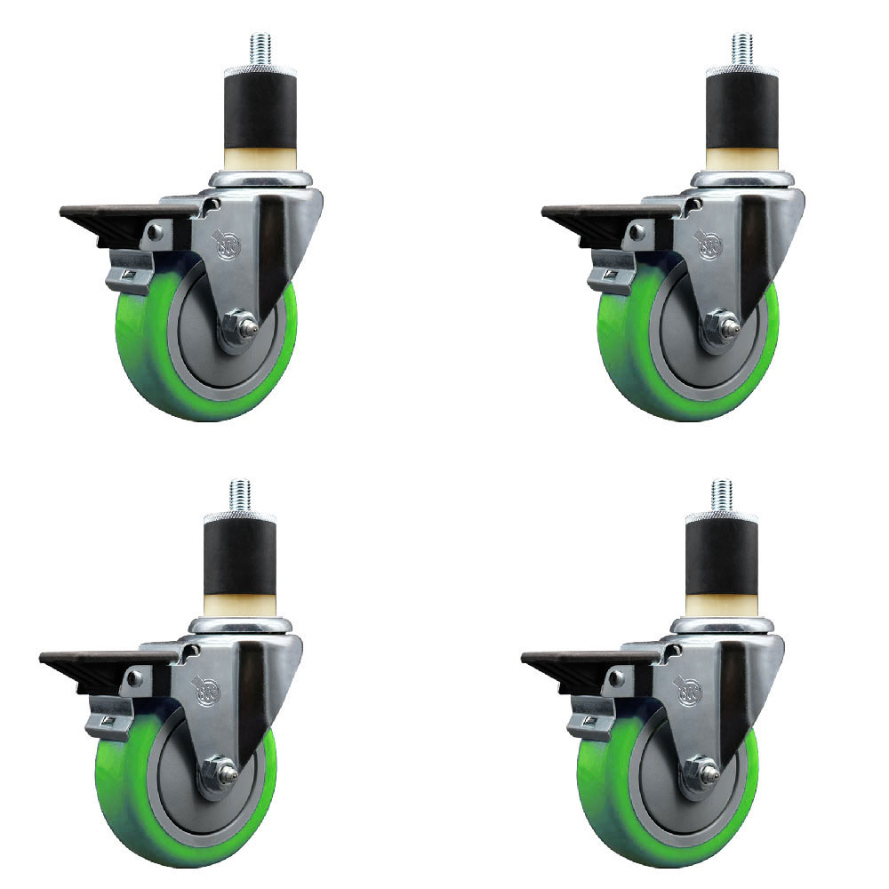 SCC-EX20S414-PPUB-GRN-PLB-178-4 Polyurethane Swivel Expanding Stem Caster with 4 in. Green Wheels & 1.87 in. Stems - Set of 4