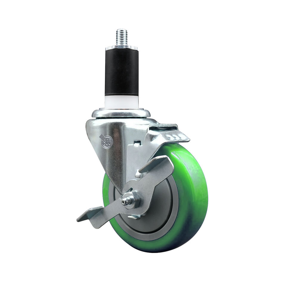 SCC-EX20S414-PPUB-GRN-TLB-112 Polyurethane Expanding Stem Swivel Caster with 4 in. Green Wheel & 1.5 in. Stem & Top Locking Brake