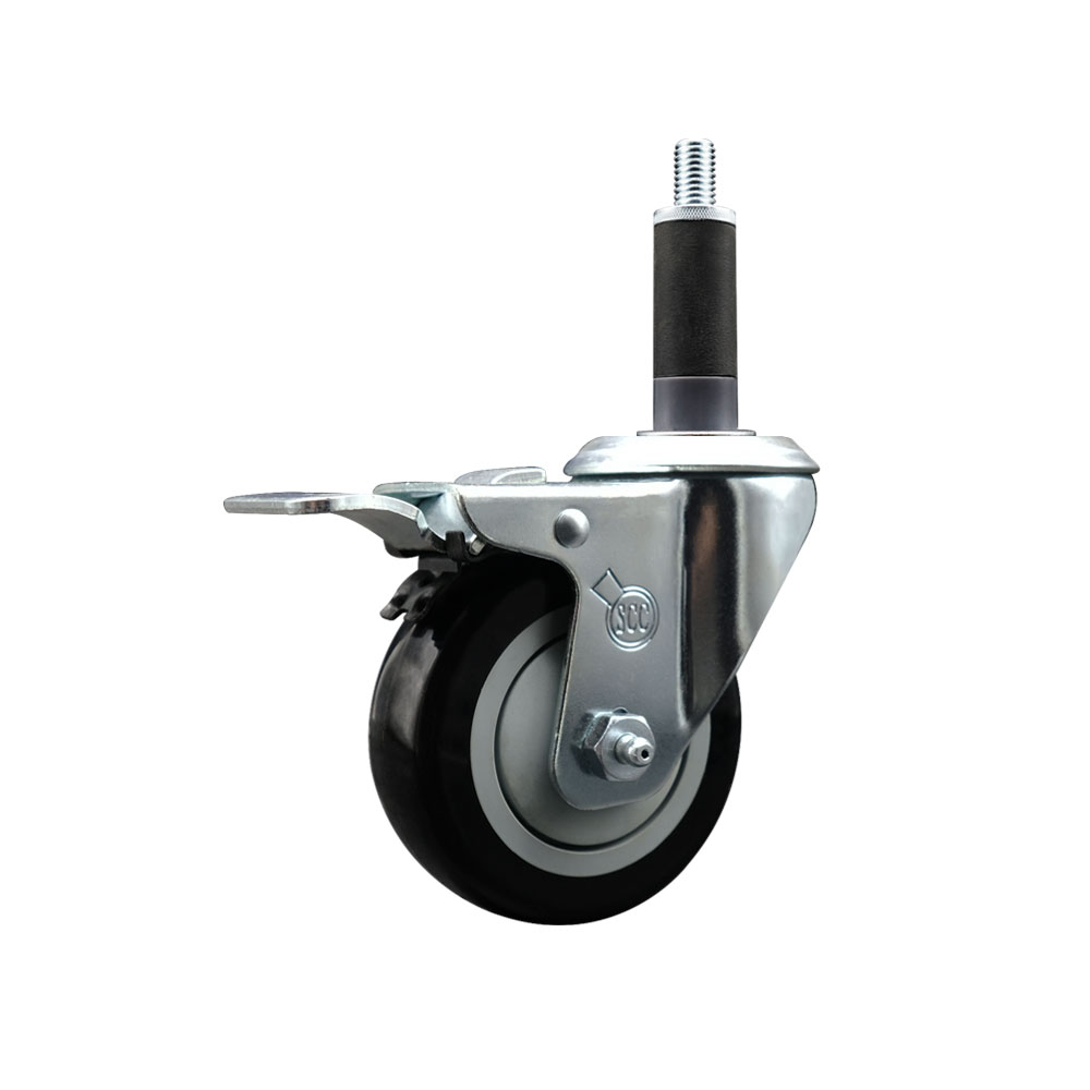 SCC-SSEXTTL20S3514-PPUB-BLK-1 Stainless Steel Polyurethane Expanding Stem Swivel Caster with 3.5 in. Black Wheel & 1 in. Stem & Total Locking Brake