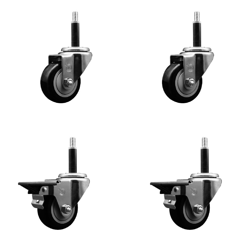 SCC-EX20S314-PPUB-BLK-2-PLB-2-34 Polyurethane Swivel Expanding Stem Caster with 3 in. Black Wheels & 0.75 in. Stems - Set of 4