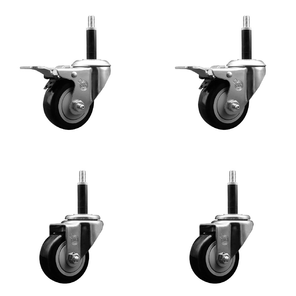 SCC-EXTTL20S314-PPUB-BLK-2-S-2-34 Polyurethane Swivel Expanding Stem Caster with 3 in. Black Wheels & 0.75 in. Stems - Set of 4