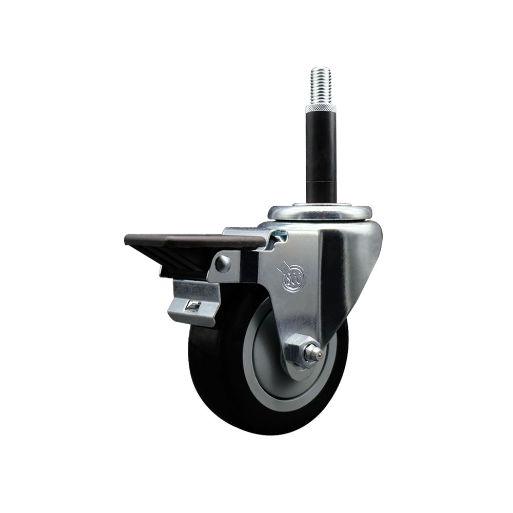 SCC-EX20S3514-PPUB-BLK-PLB-34 Polyurethane Expanding Stem Swivel Caster with 3.5 in. Black Wheel & 0.75 in. Stem & Posi Locking Brake
