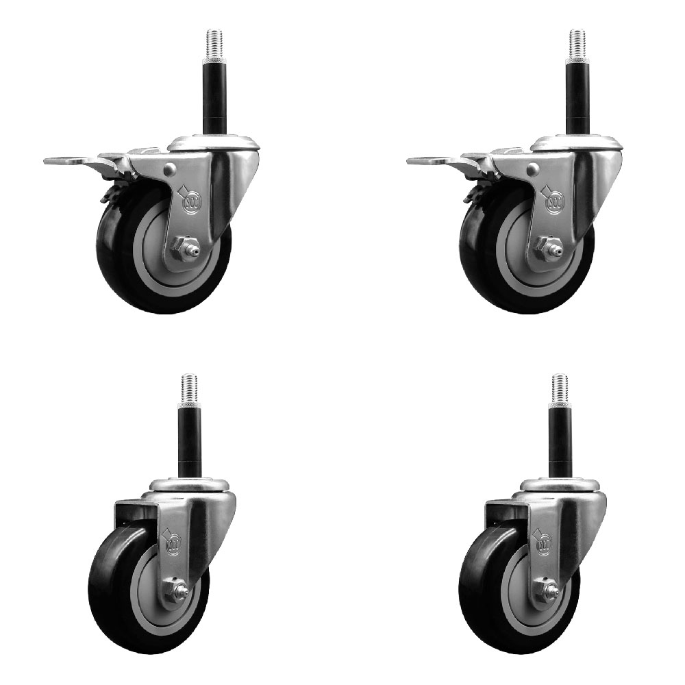 SCC-EXTTL20S3514-PPUB-BLK-2-S-2-34 Polyurethane Swivel Expanding Stem Caster with 3.5 in. Black Wheels & 0.75 in. Stems - Set of 4