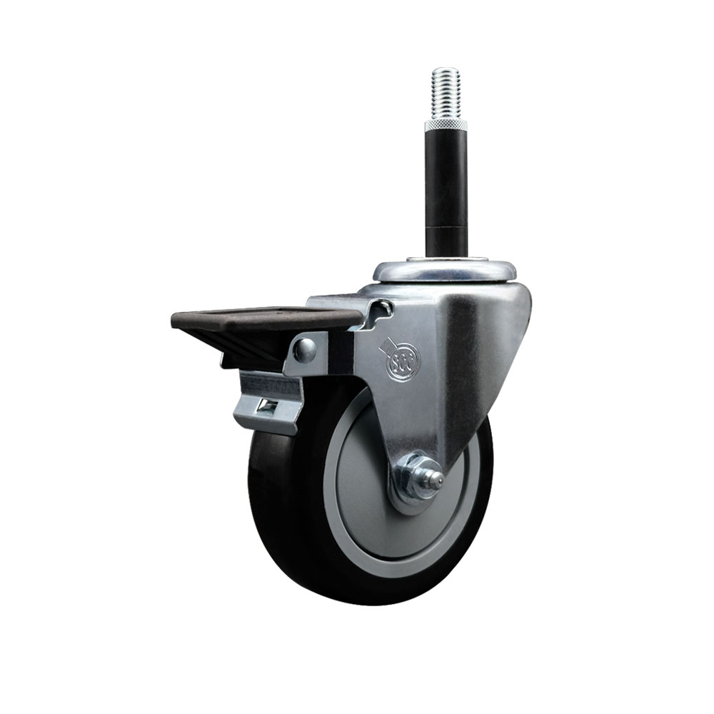 SCC-EX20S414-PPUB-BLK-PLB-34 Polyurethane Expanding Stem Swivel Caster with 4 in. Black Wheel & 0.75 in. Stem & Posi Locking Brake