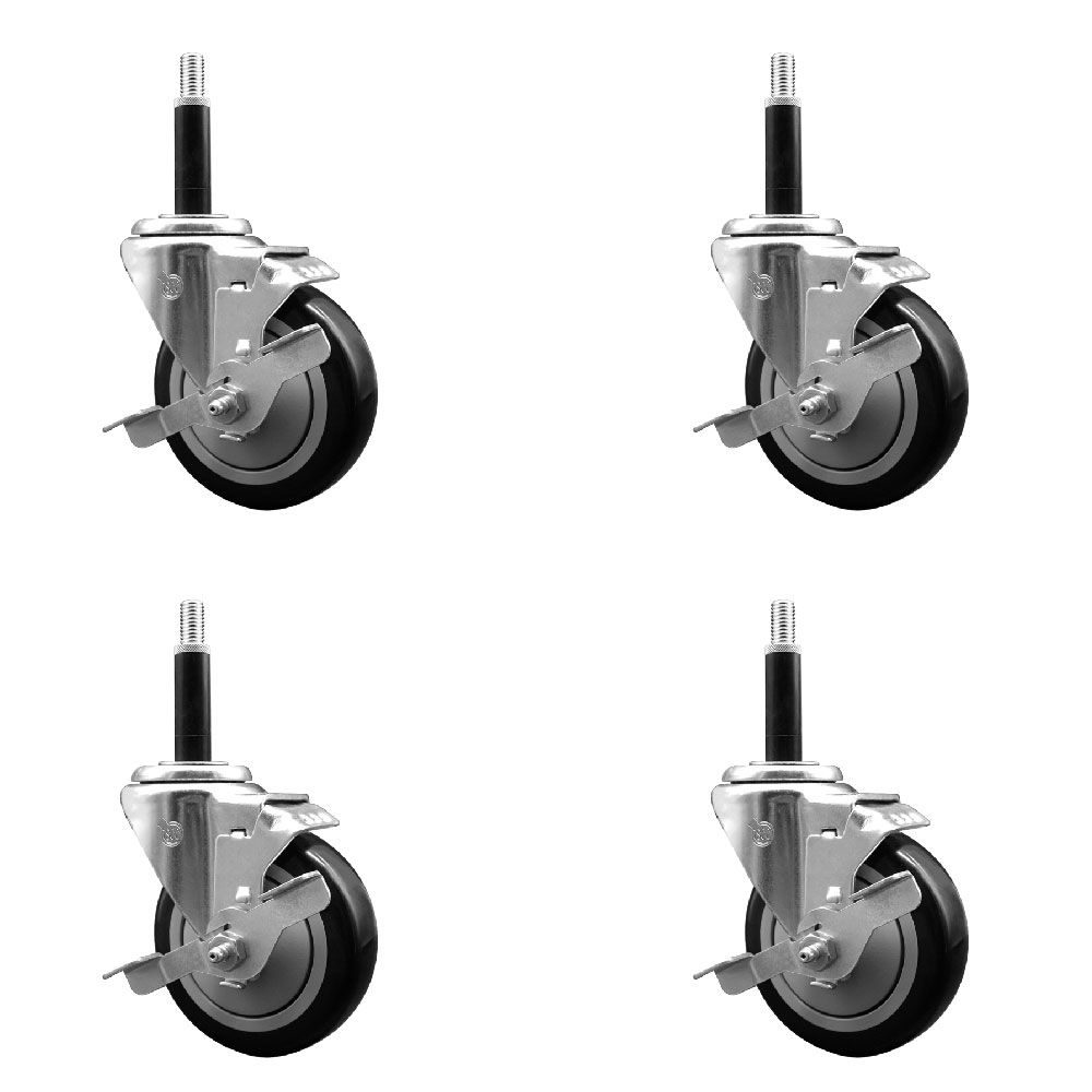SCC-EX20S414-PPUB-BLK-TLB-34-4 Polyurethane Swivel Expanding Stem Caster with 4 in. Black Wheels & 0.75 in. Stems - Set of 4