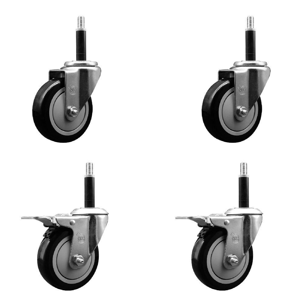 SCC-EXTTL20S414-PPUB-BLK-2-S-2-34 Polyurethane Swivel Expanding Stem Caster with 4 in. Black Wheels & 0.75 in. Stems - Set of 4