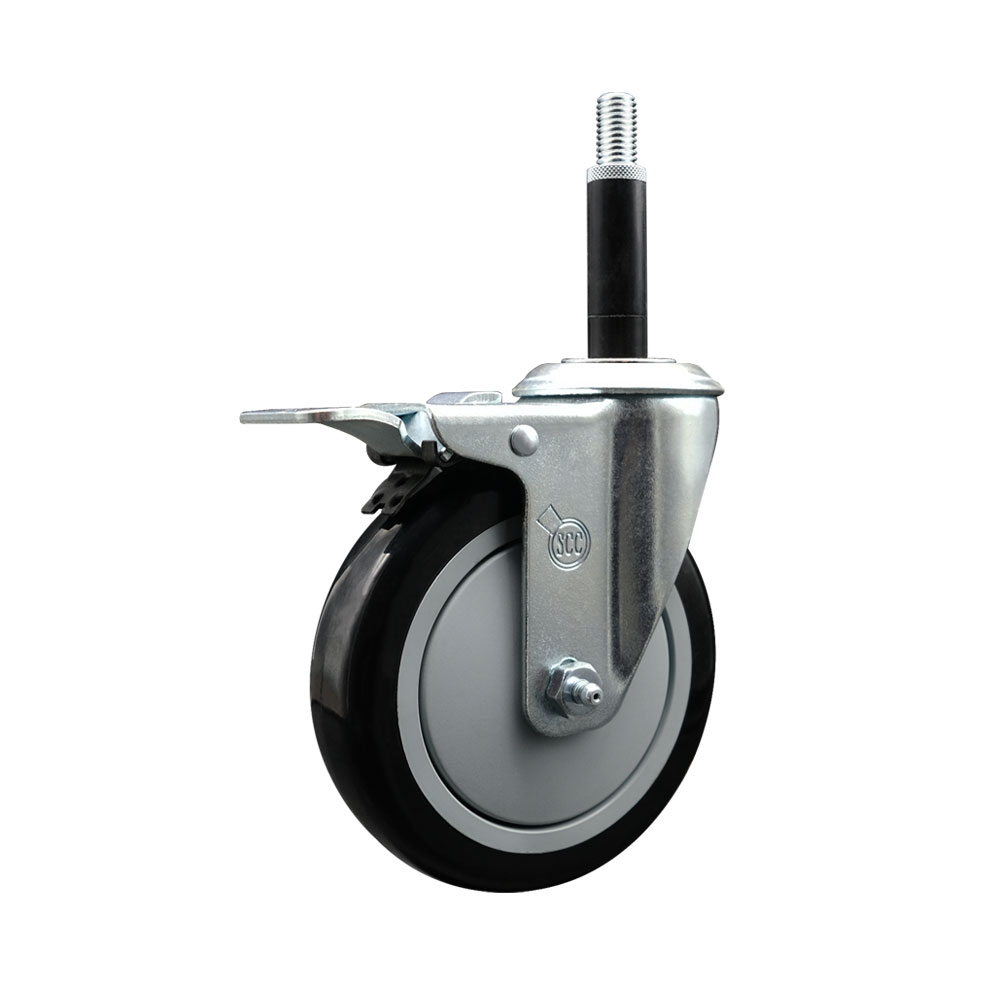 SCC-EXTTL20S514-PPUB-BLK-34 Polyurethane Expanding Stem Swivel Caster with 5 in. Black Wheel & 0.75 in. Stem & Total Locking Brake