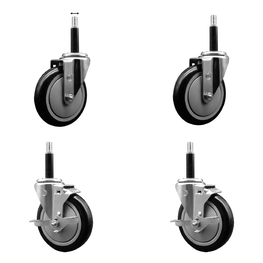 SCC-EX20S514-PPUB-BLK-2-TLB-2-34 Polyurethane Swivel Expanding Stem Caster with 5 in. Black Wheels & 0.75 in. Stems - Set of 4