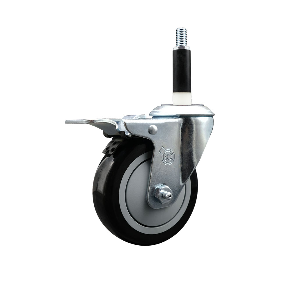 SCC-EXTTL20S414-PPUB-BLK-78 Polyurethane Expanding Stem Swivel Caster with 4 in. Black Wheel & 0.87 in. Stem & Total Locking Brake