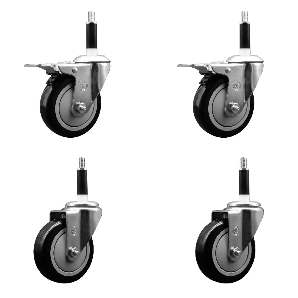 SCC-EXTTL20S414-PPUB-BLK-2-S-2-78 Polyurethane Swivel Expanding Stem Caster with 4 in. Black Wheels & 0.87 in. Stems - Set of 4