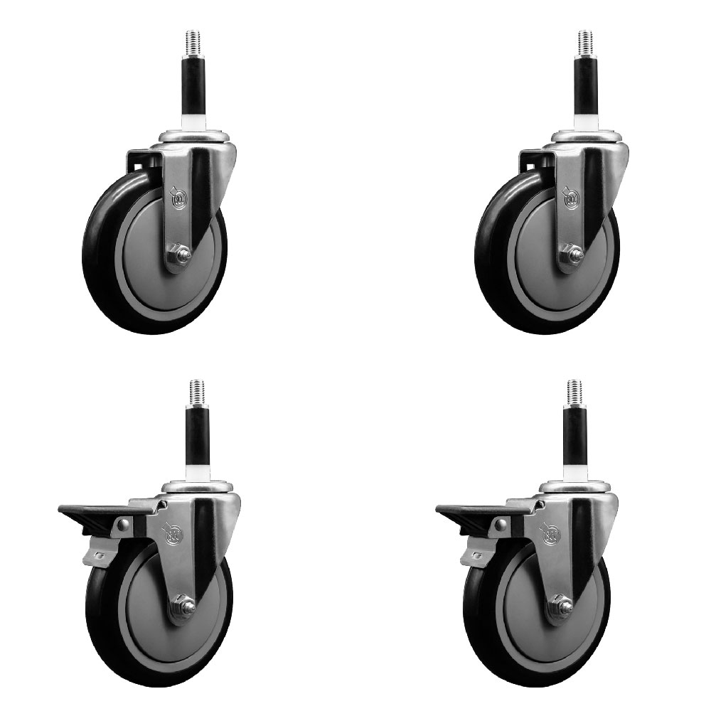 SCC-EX20S514-PPUB-BLK-2-PLB-2-78 Polyurethane Swivel Expanding Stem Caster with 5 in. Black Wheels & 0.87 in. Stems - Set of 4