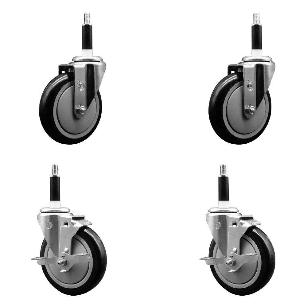 SCC-EX20S514-PPUB-BLK-2-TLB-2-78 Polyurethane Swivel Expanding Stem Caster with 5 in. Black Wheels & 0.87 in. Stems - Set of 4