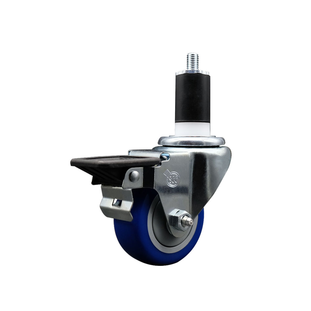 SCC-EX20S314-PPUB-BLUE-PLB-112 Polyurethane Swivel Expanding Stem Caster with 3 in. Blue Wheel & 1.5 in. Stem & Posi Locking Brake